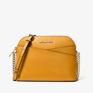 New Michael Kors Jet Set Travel Medium Dome Crossbody Leather Golden Rod